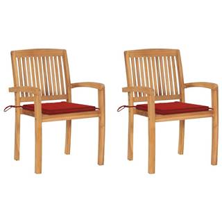 Vidaxl Záhradné stoličky 2 ks,  červené podložky,  tíkový masív