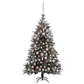 Vidaxl Zasnežený umelý vianočný stromček s LED a súpravou gulí 120 cm PVC a PE