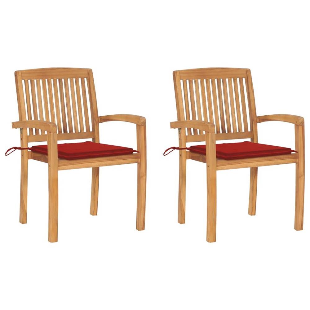 Vidaxl  Záhradné stoličky 2 ks,  červené podložky,  tíkový masív značky Vidaxl