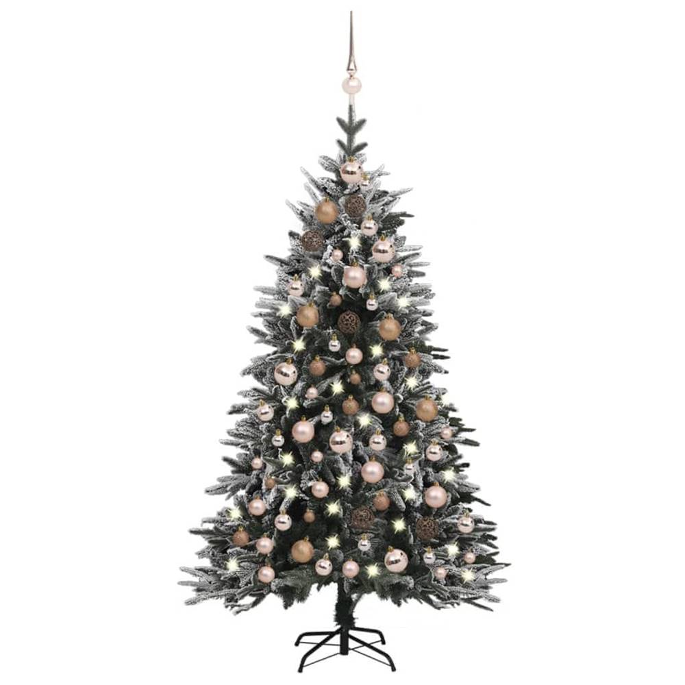 Vidaxl  Zasnežený umelý vianočný stromček s LED a súpravou gulí 120 cm PVC a PE značky Vidaxl