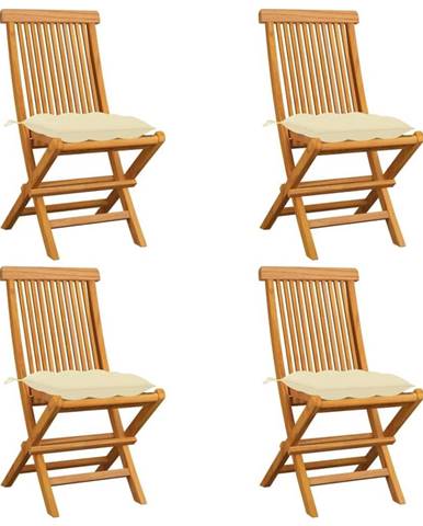 Vidaxl Záhradné stoličky s krémovo-bielymi podložkami 4 ks tíkový masív