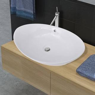 Vidaxl Luxusné keramické umývadlo,  oválny tvar,  s prietokom,  59 x 38, 5 cm