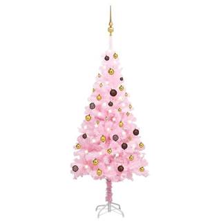 Vidaxl Umelý vianočný stromček s LED a guľami ružový 150 cm PVC