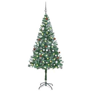 Vidaxl Umelý vianočný stromček s LED,  súpravou gulí a šiškami 180 cm