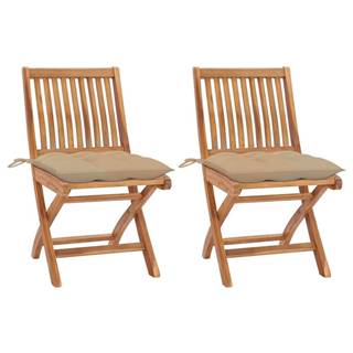 Vidaxl Záhradné stoličky 2 ks,  béžové podložky,  tíkový masív