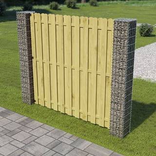 Vidaxl Záhradný plotový panel+gabiónové stĺpiky,  borovica 180x180 cm