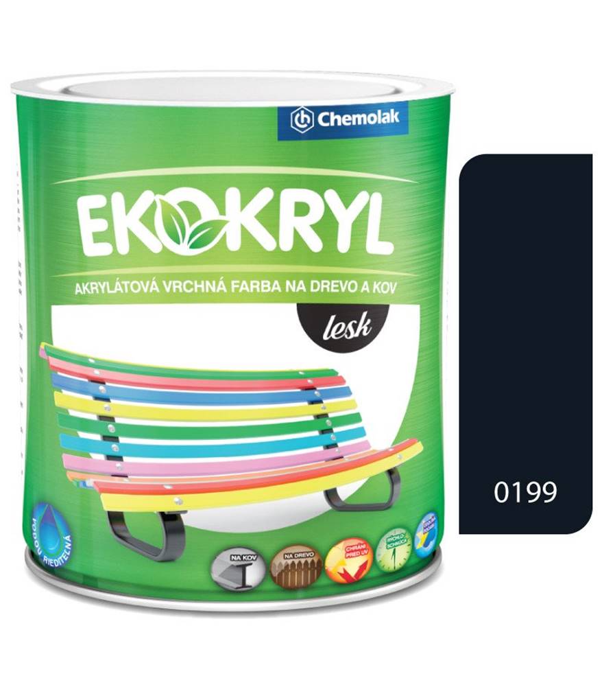 Chemolak  Ekokryl Lesk V2062 0199 čierna 0, 6l - vrchná akrylátová farba na drevo a kov značky Chemolak