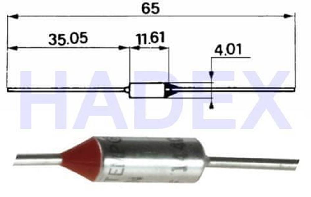 HADEX  Tepelná poistka 104 ° C axiál. nevratná 10A/250V CE značky HADEX