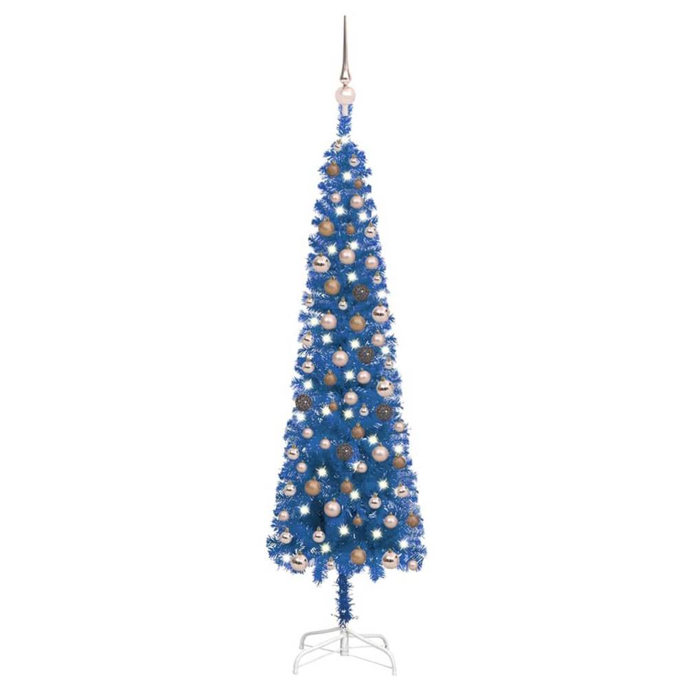 Vidaxl  Úzky vianočný stromček s LED a sadou gulí modrý 150 cm značky Vidaxl