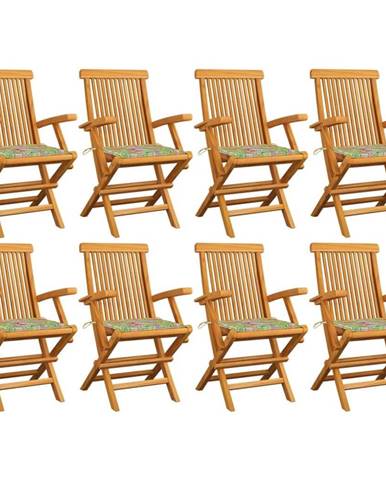 Vidaxl Záhradné stoličky s listovými podložkami 8 ks tíkový masív