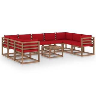 Vidaxl 10-dielna záhradná sedacia súprava s červenými podložkami