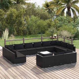 Vidaxl 14-dielna záhradná sedacia súprava s vankúšmi polyratan čierna