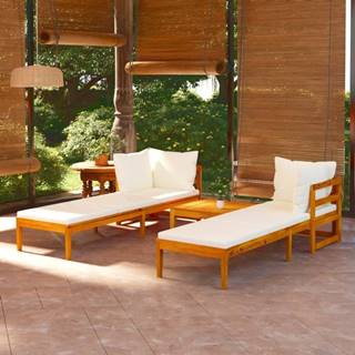 Vidaxl 3-dielna záhradná sedacia súprava s krémovo-bielymi podložkami akáciové drevo