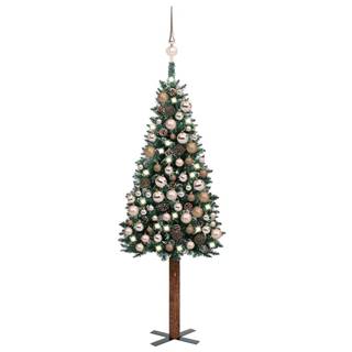 Vidaxl Úzky vianočný stromček s LED a sadou gulí zelený 150 cm