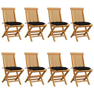 Vidaxl Záhradné stoličky s čiernymi podložkami 8 ks tíkový masív