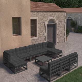 Vidaxl 11-dielna záhradná sedacia súprava s podložkami čierna borovica