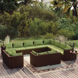 Vidaxl 12-dielna záhradná sedacia súprava s vankúšmi hnedá polyratan