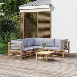 Vidaxl 6-dielna záhradná sedacia súprava bledosivé vankúše bambus