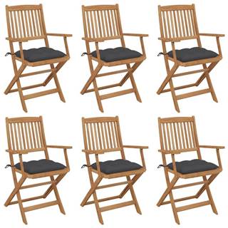 Vidaxl Skladacie záhradné stoličky so sedákmi 6 ks akáciový masív