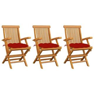 Vidaxl  Záhradné stoličky s červenými podložkami 3 ks tíkový masív značky Vidaxl